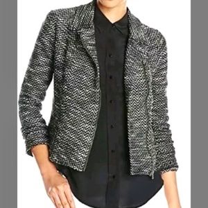 Lucky Brand Black Herringbone Tweed Moto Sweater Jacket